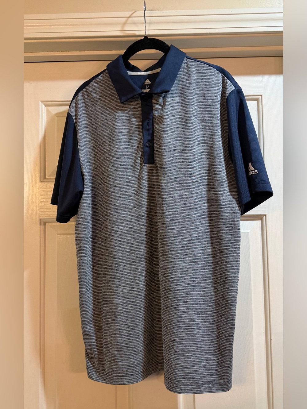 adidas Navy and Gray Striped Performance Polo Golf Size M